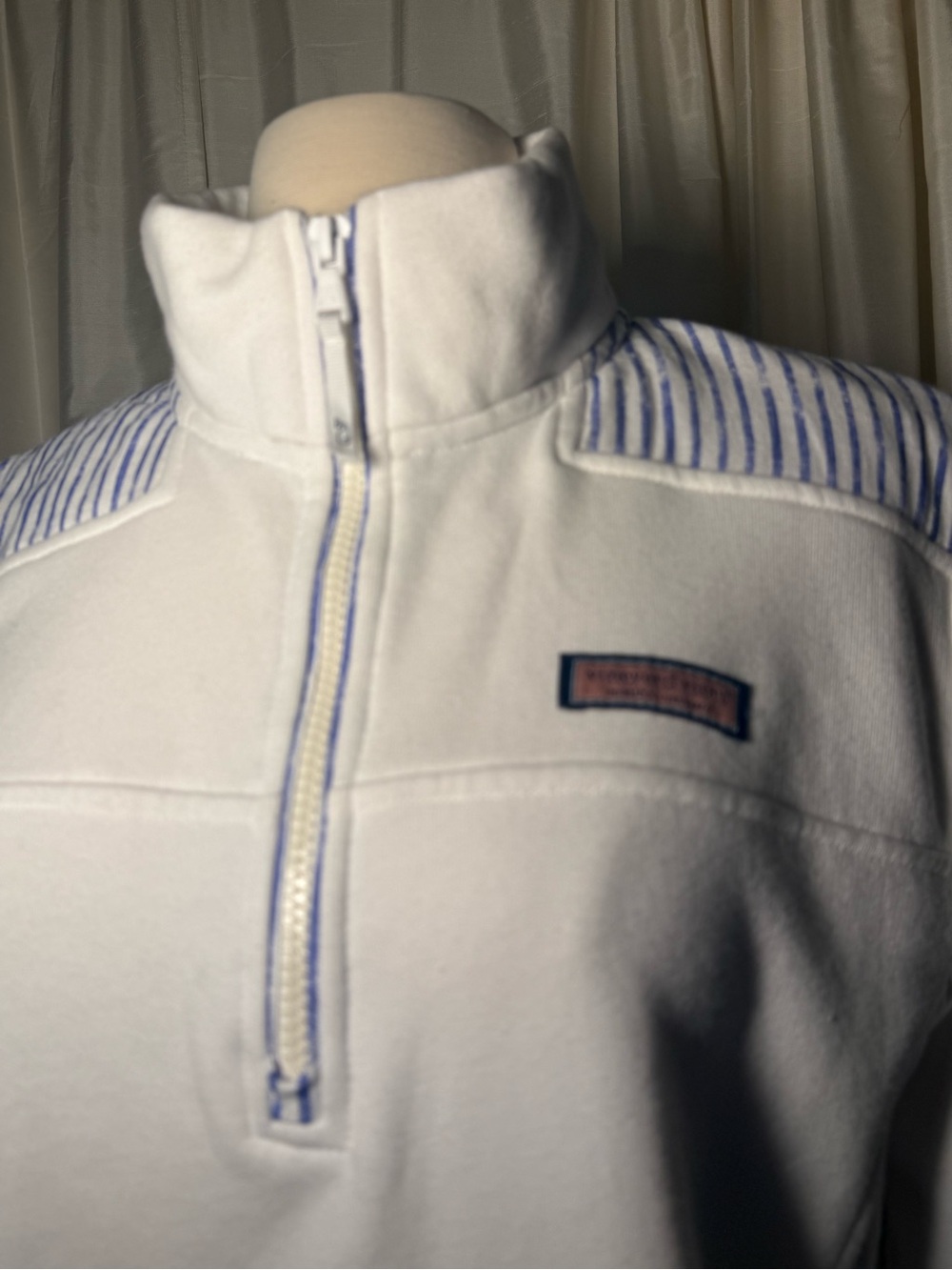 Vineyard Vines White Seersucker Striped Shoulder Shep Shirt Quarter Zip-  Large - Picture 3 of 11